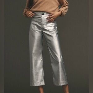 Anthropologie Maeve The Colette Cropped Pant in Metallic Silver Plus Size 20W